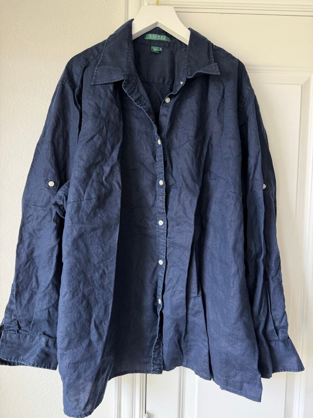 Lauren Ralph Lauren 100% Linen Navy Blue Button Up Plus Size Shirt - Size 3XL